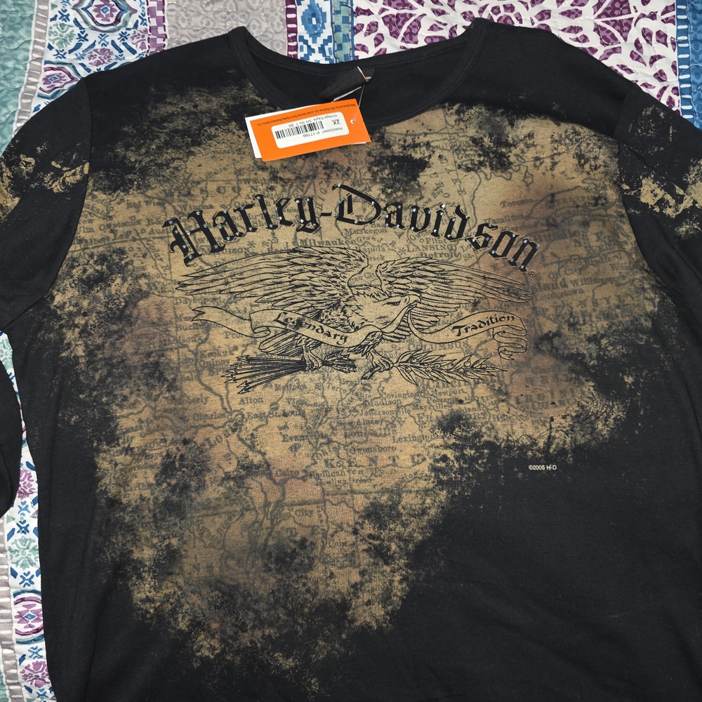 Harley-Davidson Black and Brown 3/4 Sleeve Tee